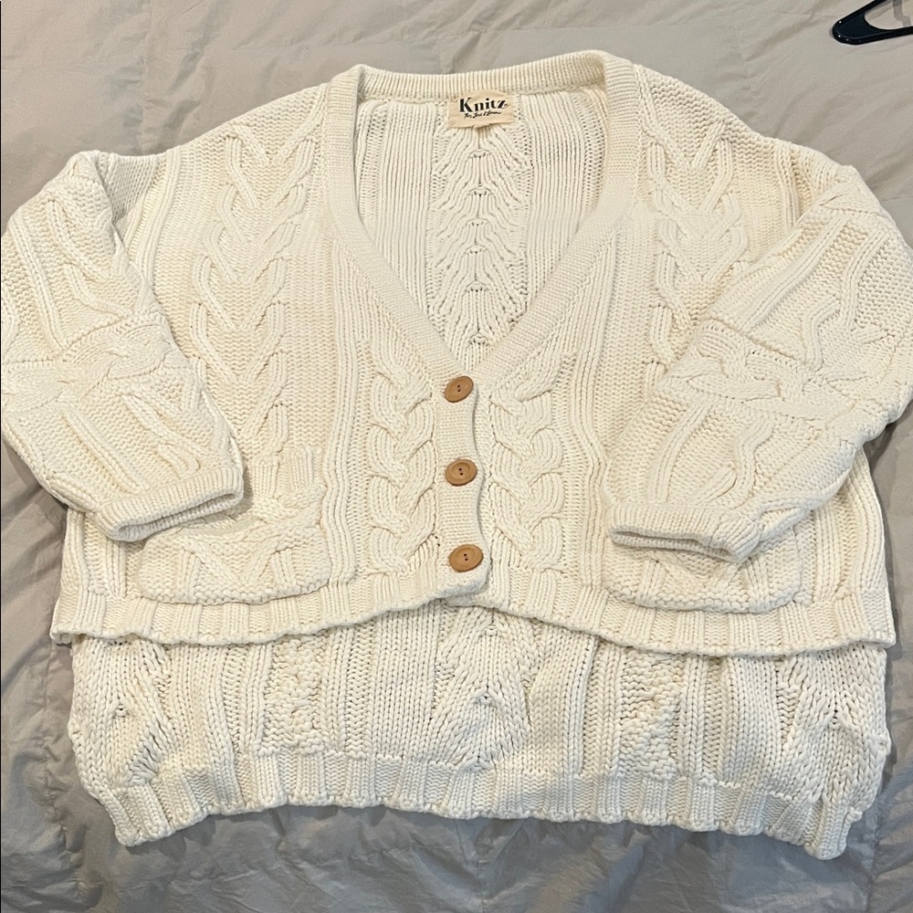 For Love And Lemons Ivory Cable Knit Cardigan